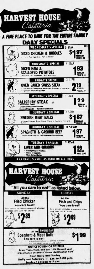 Harvest House Cafeteria - Jul 30 1978 Article (newer photo)